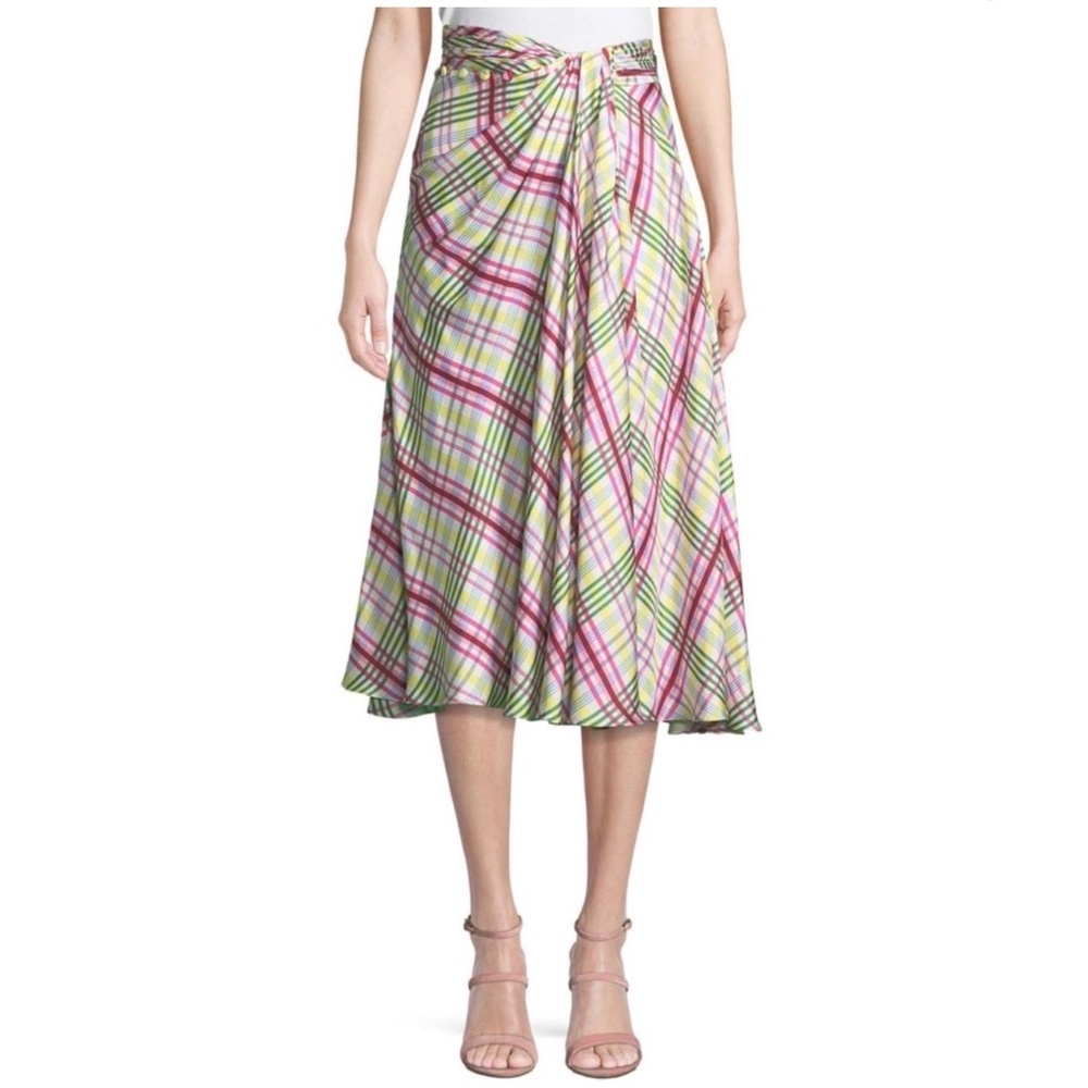 Prabal Gurung Pastel Pleated Waist Drape Front Midi Skirt 100% Silk Sz 6 *NWT*